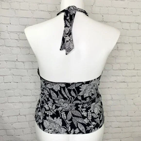 LANDS' END BLACK & WHITE FLOWER PRINT PADDED CUP SWIM TANKINI TOP - 14 - Picture 3 of 5
